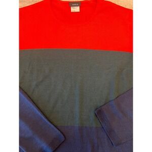 AKRIS Color Block Knit Sweater Orange Green Navy Cashmere Mulberry Silk Size 14‎